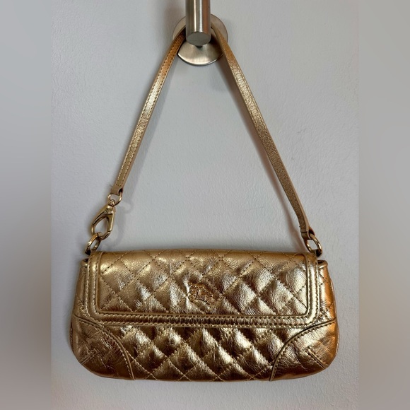 Burberry Metallic Gold Italian Quilted Leather Mini 9” Shoulder Purse Clutch - Picture 1 of 17